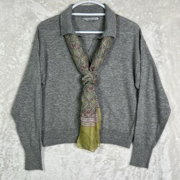 Ophelia Roe Women's Sweater Collar Sz M Cropped  Fine Wool Blend Soft Gray Chick - Picture 1 of 11